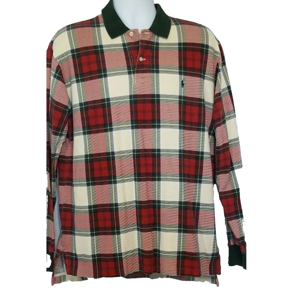 Polo By Ralph Lauren Polo Shirt Men's Large Long Sleeve Plaid Vintage